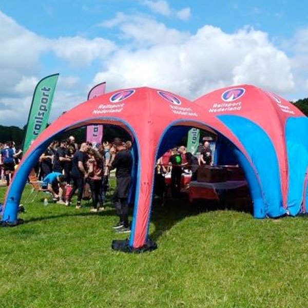 Aero Dome opblaasbare tent 3x3m blauw frame met rode stofkleur